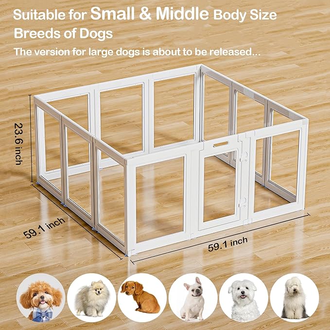 Clear Acrylic Dog Playpen Transparent Dog Playpen Indoor, Easy Assemble Clear Pet Pen for Puppy Bunny Cat Pig, Sturdy & Easy Cleaning Plastic Dog Puppy Fence (23.6" H, 12PCS)