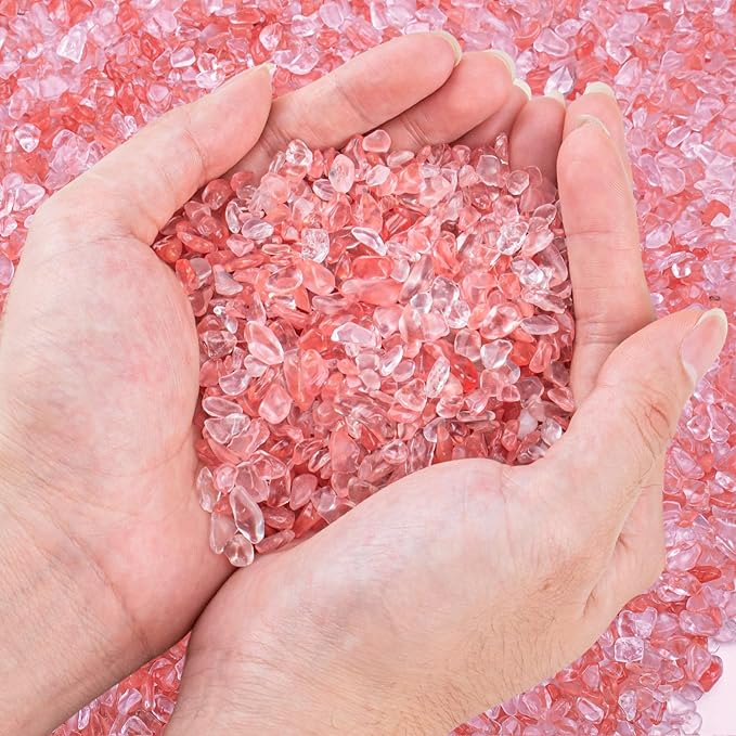 3 Lb Watermelon Tourmaline Quartz Crystal Chips Bulk, 5-7mm Natural Tumbled Crushed Stones Red Healing Crystal Chips Bulk Gemstones for Vase Fillers, Aquarium and Home Decoration