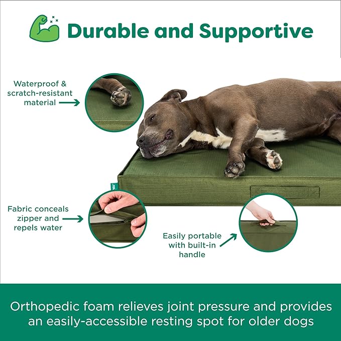 FurHaven Cooling Dog Bed – XXL Foam Mattress for Joint Pain Relief, Waterproof Liner, Removable Washable Cover, Durable for Outdoor Use, Deluxe Grid Indoor/Outdoor Bed – Green, Jumbo Plus