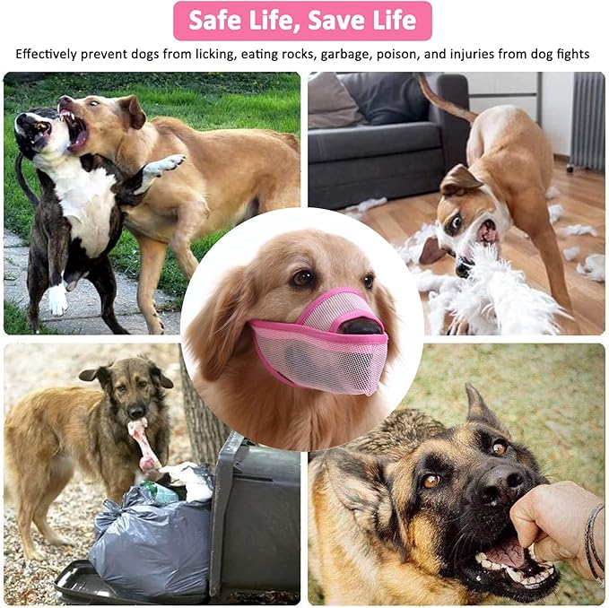 Crazy Felix Nylon Dog Muzzle for Small Medium Large Dogs Dachshund Beagle Poodle Labrador, Air Mesh Breathable and Drinkable Pet Mouth Guard for Anti-Biting Chewing Scavenging(XXS, Pink)