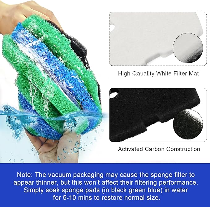 16 PCS Replacement Canister Filter Media Pad Compatible with Penn Plax Cascade 700/1000 CCF2UL/CCF3UL, Aquarium Bio Floss Pads Part, Activated Carbon Sponge Filters Pads for Fish Tank