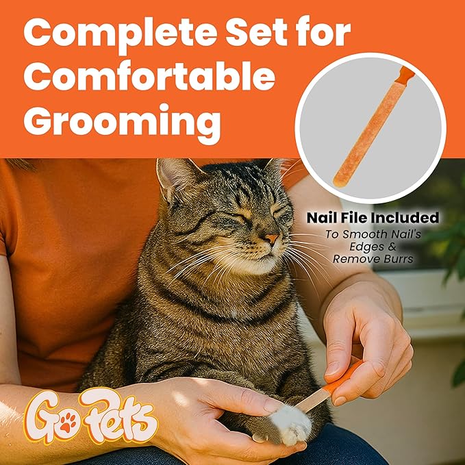 GoPets Nail Clipper for Small to Medium Pets, Quick Sensor Safety Guard, Heavy Duty Trimmer for Thick Nails, Stainless Steel Blades, Grooming Tool for Dogs & Cats, Non-Slip Handle, Built-in Nail File