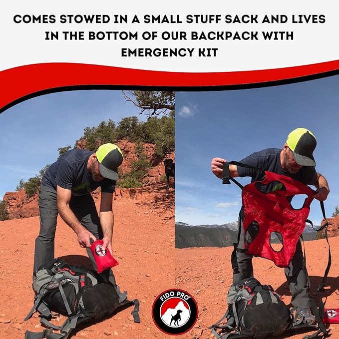 Fido Pro Airlift Emergency Dog Rescue Sling - Lightweight, Packable Dog Sling for Extra Large Dogs with 8-Point Support System for Safe Transport - Ideal for Hiking, Skiing - Fits Dogs 70-160 lbs