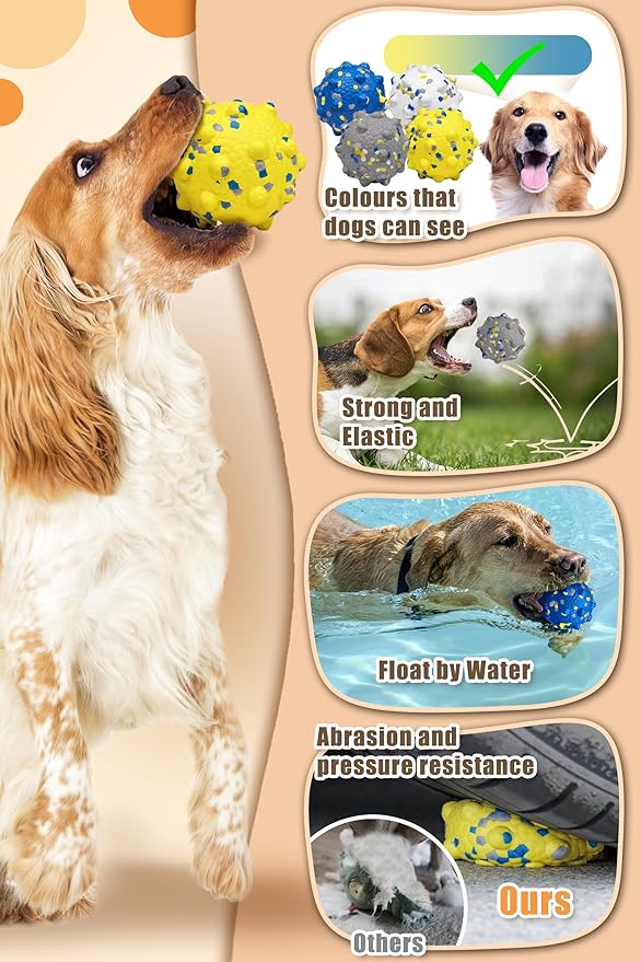 Dog Tennis Balls for Aggressive Chewers, Indestructible Durable Bouncy Interactive Toy for Dogs Fetch Game Lightweight Floating Outdoor Training(Yellow+Blue Large)