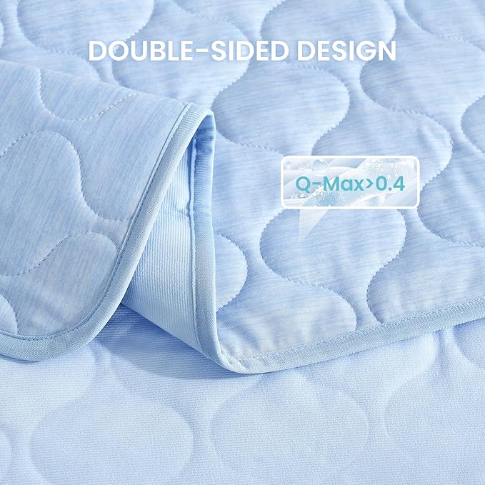 Cozy Bliss Leakproof Cooling Blanket for Large Dogs – Q-Max>0.4, Durable & Washable Dog Cooling Mat for Hot Weather, Soft Pet Throw & Couch Protector for Multiple Pets 60x80 Inch, Heather Cool Blue