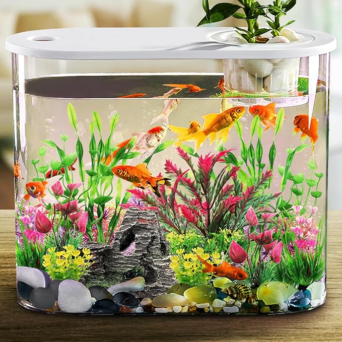 Fish Tank Accessories Aquarium Plants, 12pcs Colorful Fish Tank Artificial Plants and Cave Rock Decor Set, Aquarium Decorations Plants