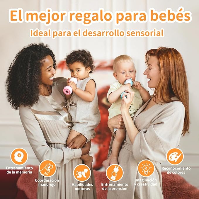 alilo Sonajero Musical para Bebés 0-12 Meses, Juguete con Luz, 66 Sonidos, 15 Canciones, 13 Cuentos, 5 Canciones de Cuna, Ruido Blanco, Reconocimiento de Colores, Regalo Recién Nacido