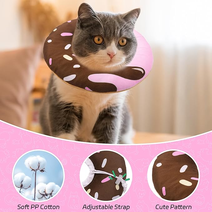 Cat Cone Collar Soft, Adjustable Cat Recovery Collar Kitten Cones to Stop Licking, Cute Donut Neck Donut Pillow After Surgery, Healing Elizabethan Collar for Kittens(Chocolate, Large)