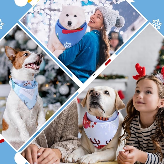 100 Pcs Winter Dog Bandanas Bulk Pet Bibs Blue Triangle Scarf Snowflake Pet Bandanas for Medium Large Dogs Winter Snowflake Christmas Party Holiday Festival Costume Decor