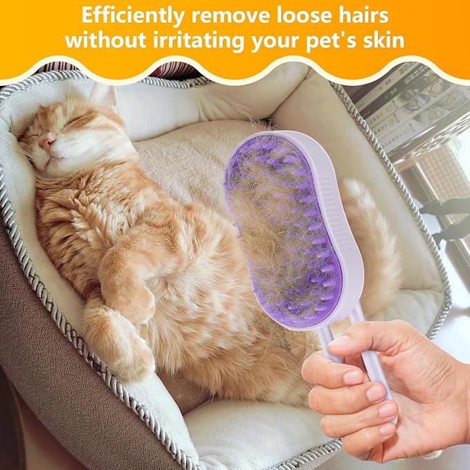 4 in 1 Cat Steam Brush for Shedding, Rechargeable Pet Steam Groomer Brush, Massage, Cleaning, Shedding & Combing Multifunctional Hair Removal Comb for Cats Dogs (White)