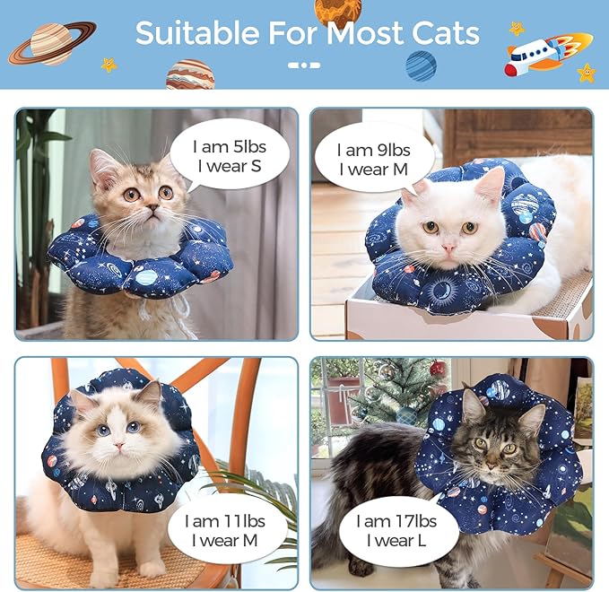 ComSaf Cat Cone Collar Soft, Protective Adjustable Cat Cones to Stop Licking After Surgery, Comfortable Lightweight Elizabethan Collar for Kitten Prevent from Licking Wounds, Not Block Vision