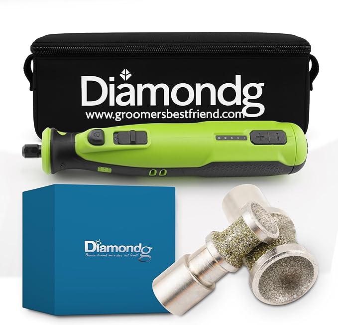 Diamondg Cordless Dog Nail Grinder with Quiet Sound & LED Tip for Large & Small Dogs, 4hrs. Runtime, 2 Bits Included, Green