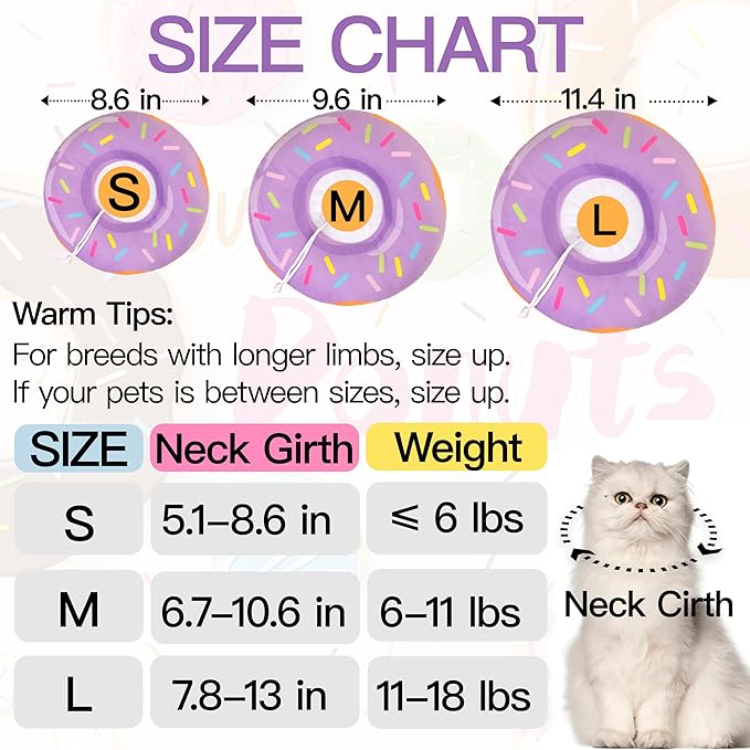 Cat Cone Collar Soft, Cute Cat Donut Collar After Surgery, Adjustable Kitten Recovery Cones to Stop Licking, Lightweight Neck Elizabethan Collars for Cats Kittens(Purple, Small)