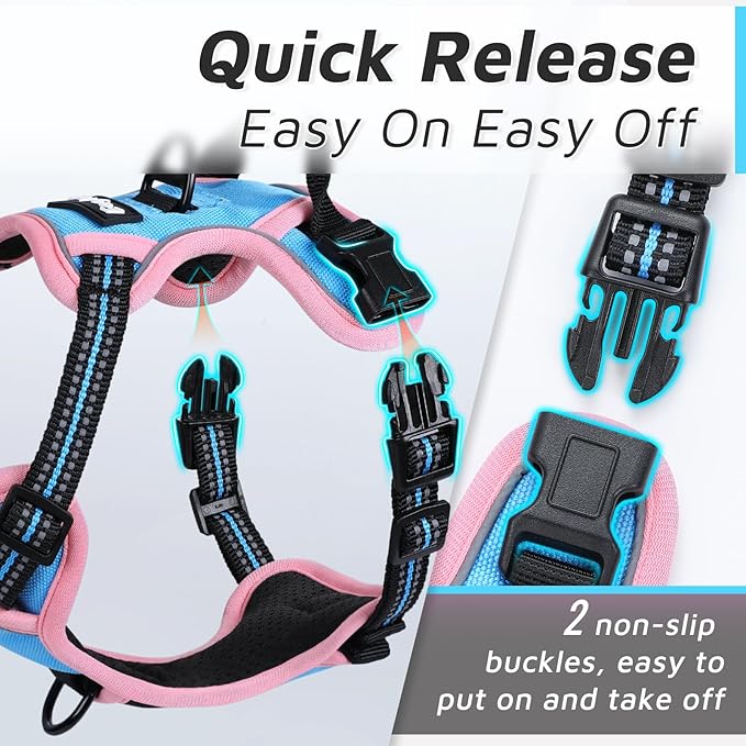 Eagloo Dog Harness Small Sized Dog, No Pull Service Vest with Reflective Strips and Control Handle, Adjustable and Comfortable for Walking, No Choke Pet Harness with 2 Metal Rings, Pink & Blue, S