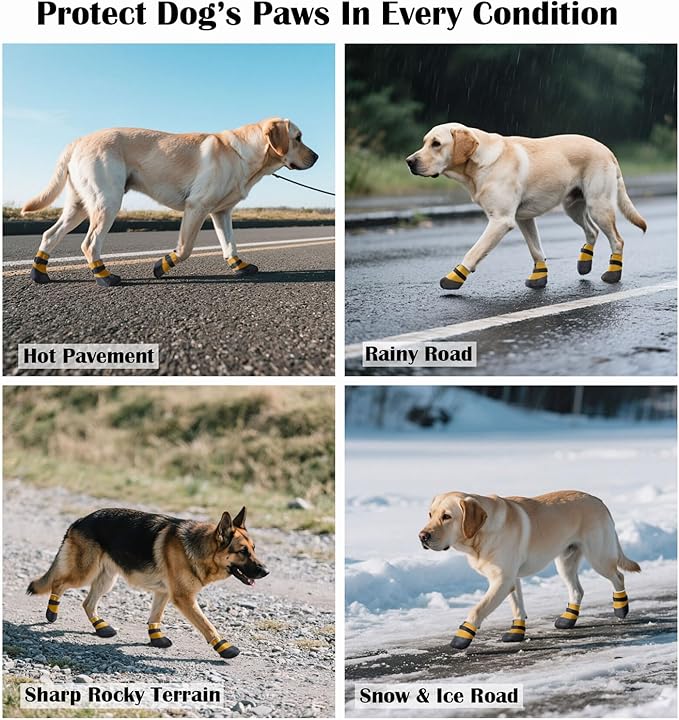 Dog Shoes Lightweight Dog Boots-Breathable Knitted Paw Protector with Adjustable Strap for Hot Pavement, Rain Walking, Hardwood Floors Anti Slip Reduce Noise, Prevent Licking Paws(Yellow,L)