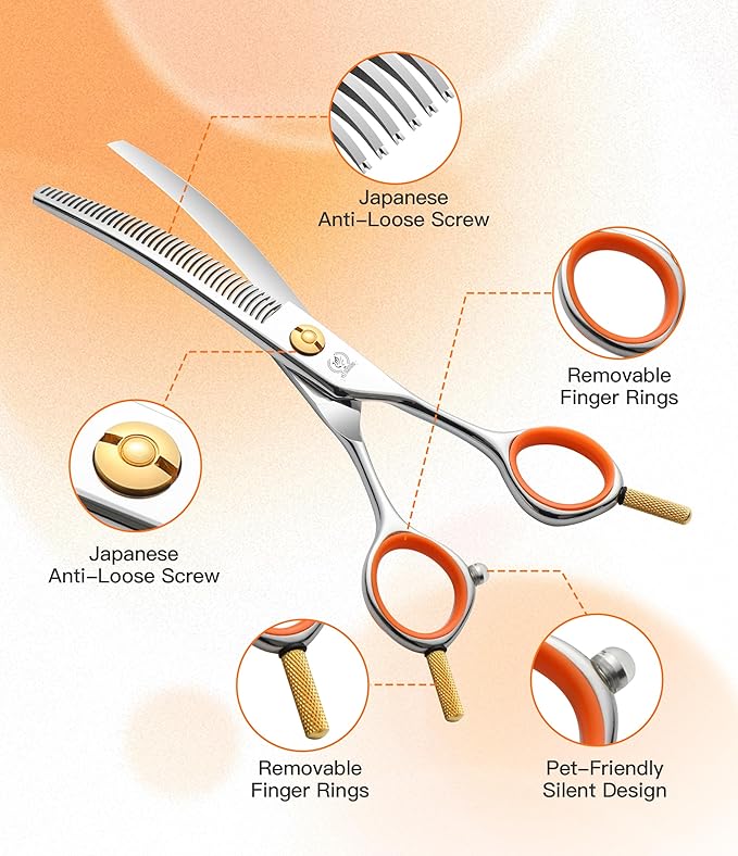 Fenice Peak 6'' Small Curved Thinneing Scissors Lightweight Dog Cat Grooming Scissors with Safety Round Tip JP440C Stainless Steel