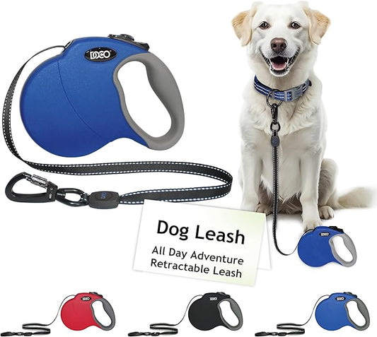 DOCO Retractable Dog Leash for Large Dogs (Length - 13ft, Weight - Upto 22lb) Reflective Tape Lead with Stop and Lock Control, Tangle Free 360° Swivel Snap & Anti-Slip Grip (Black, Small)