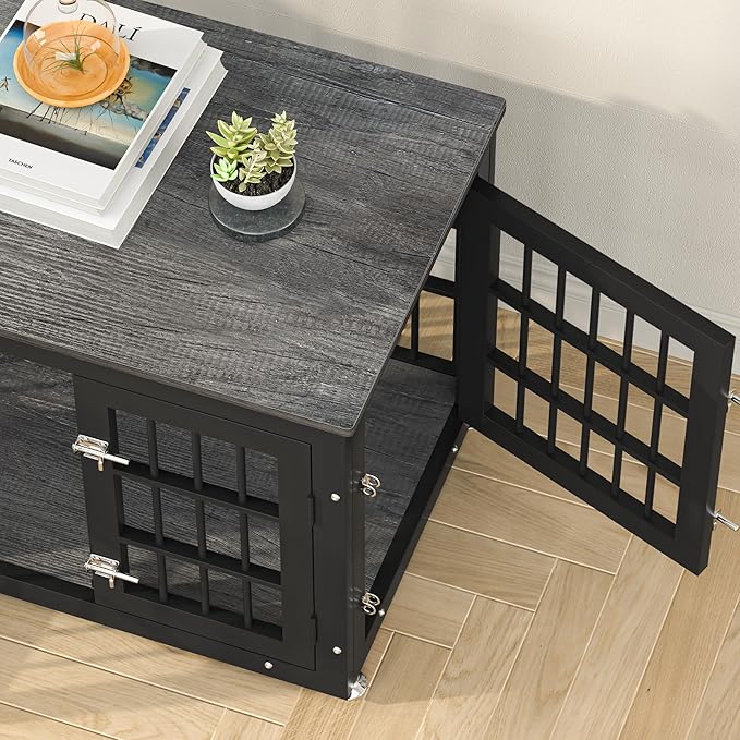 26 Inch Heavy Duty Dog Crate Furniture for Small Dogs, Decorative Pet House End Table, Wooden Cage Kennel Furniture Indoor, Gray