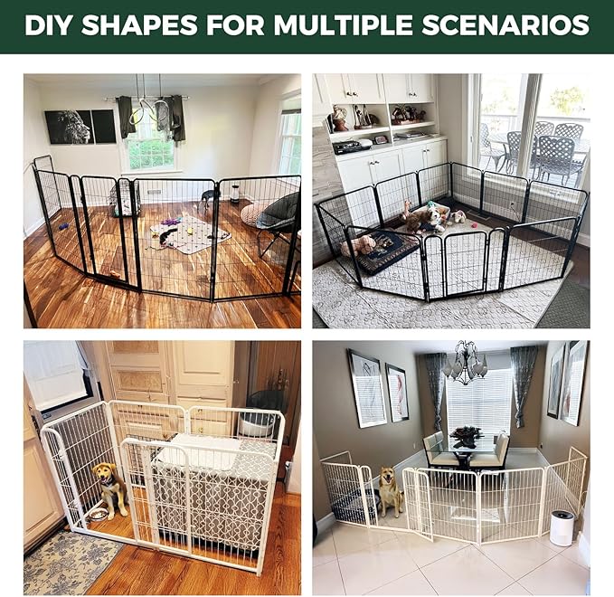 FXW Homeplus Unleashed Indoor Dog Playpen - Stress-Free and Safe Play, Heavy Duty 45 Inch 8 Wire Panels Dog Pen for Large Dogs, White│Patented