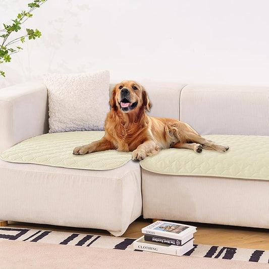 gogobunny 100% Double-Sided Waterproof Dog Bed Cover Pet Blanket Sofa Couch Furniture Protector for Puppy Large Dog Cat, Reversible (32x53 Inch (Pack of 1), Dark Cream/Light Cream)