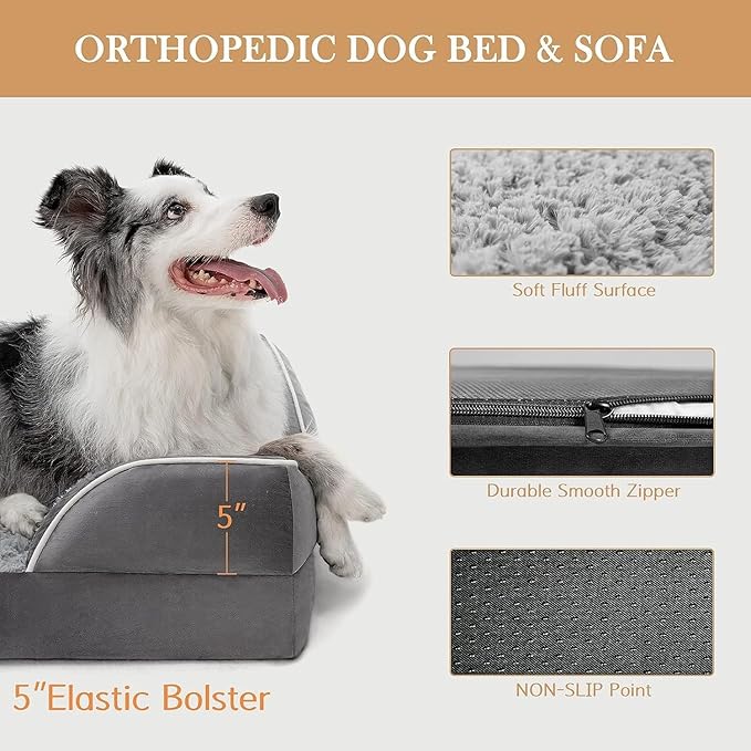 Comfort Expression Jumbo Dog Bed for Extra Large Dogs, Waterproof Orthopedic Dog Bed, Large Breed Dogs Beds, PV Washable Sofa Beds with Removable Cover & Non-Slip Bottom(Jumbo,Grey)