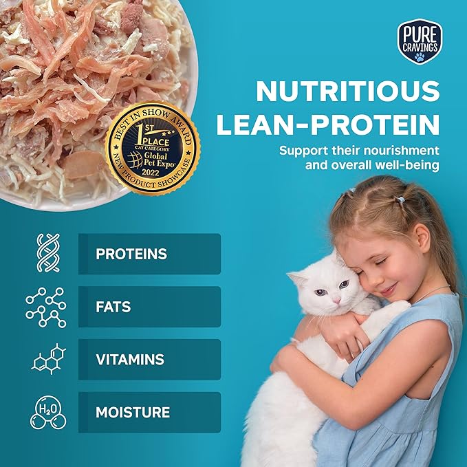 Chicken and Duck Recipe in Broth, Shredded Wet Cat Food, Grain-Free Protein, Non-GMO, 12 Pack