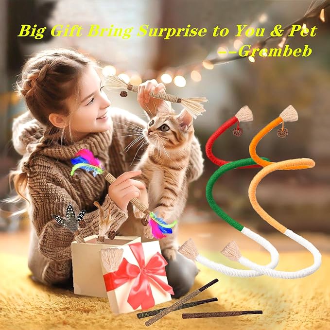 Cat Toys, 3PCS Catnip Toy for Indoor Kitten Treat Cats Chew Stick for Dental Cleaning Teeth Kitten Silvervine Rope Kitty Feather Snack for for Kick Molar Scratch Self Play Interactive Boredom