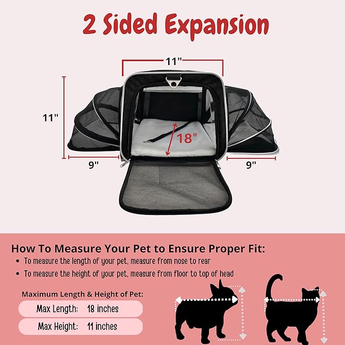 Airline Approved Expandable Premium Pet Carrier on Wheels- Two Sided Rolling Carrier- Designed for Dogs & Cats- Extra Spacious Soft Lined Carrier! (Black) (RL-PET-CARRIER-WHEELS)