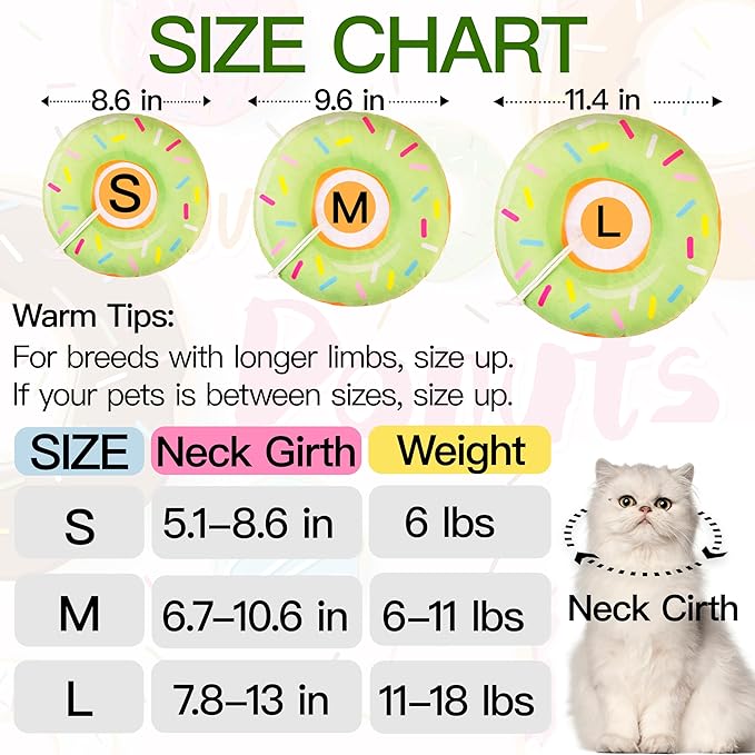 Cat Cone Collar Soft, Cute Cat Donut Collar After Surgery, Adjustable Kitten Recovery Cones to Stop Licking, Lightweight Neck Elizabethan Collars for Cats Kittens (Green, Large)