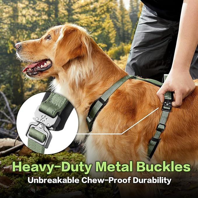 CLEPAWS Dog Harness for X-Large Dogs, No Pull Dog Harness Easy Walk with Metal Hardware, Ergonomic Y-Shaped Design, Soft Padding, Padded Handle, Durable High-Tensile Nylon (Evergreen, XL)