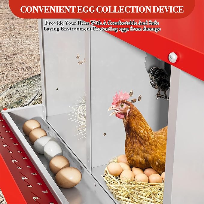 8 Hole Chicken Nesting Box with Roll Out Egg Tray, Rustproof & Ventilated Chicken Laying Boxes for Hens, Chickens, Ducks | Easy-Clean Poultry Coop Accessories