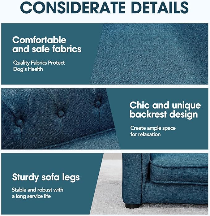 Dog Sofa Couch for Medium to Large Dogs, 31" Memory Foam Dog Couch with Washable Fabric, Removable Cushion, Sofa Bed for Medium and Large Dogs, Blue