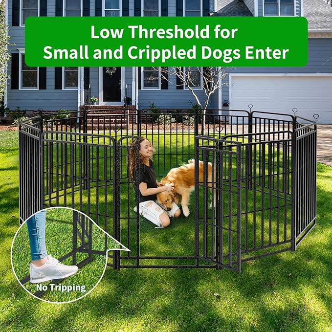 Dog Playpen Outdoor 32 Panels Heavy Duty Dog Fence 47" Height with Thick Pipe Anti-Rust with Doors Portable for RV Camping Yard, Total 71FT, 406 Sq.ft, Snowy Black