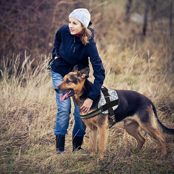 Dogline Dog Harness, Reflective No-Pull Adjustable Vest with Handle for Walking, Training, Breathable, No - Choke Harness for Small, Medium or Large Dogs Room for Patches Girth 22"-28" in Urban Camo