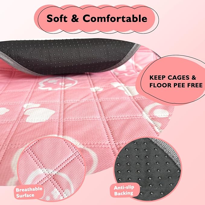 2 Pack Guinea Pig Bedding - Washable Guinea Pig Cage Liners, Waterproof Reusable & Anti Slip Pee Pads Super Absorbent Mats for Small Animals Pet Rabbit Bunny Hamster Rat (Pink, 42 x 28 Inch)