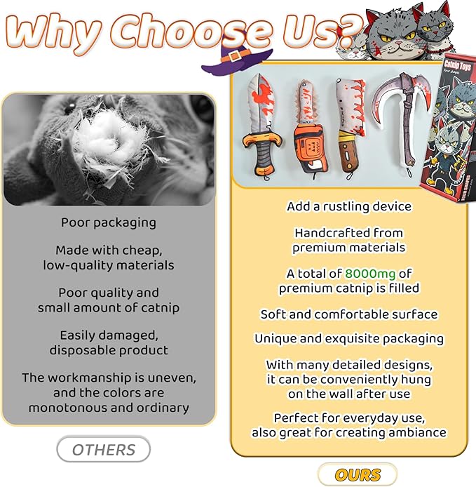 Cat Toys [8000mg Premium Catnip] Cartoon Colorful Style Horror Funny Knife Catnip Cat Toys Durable Rattle Sound Toy for All Cat Breeds Indoor Interactive Kitten Toys Get Bored Cats Active 4 PCS