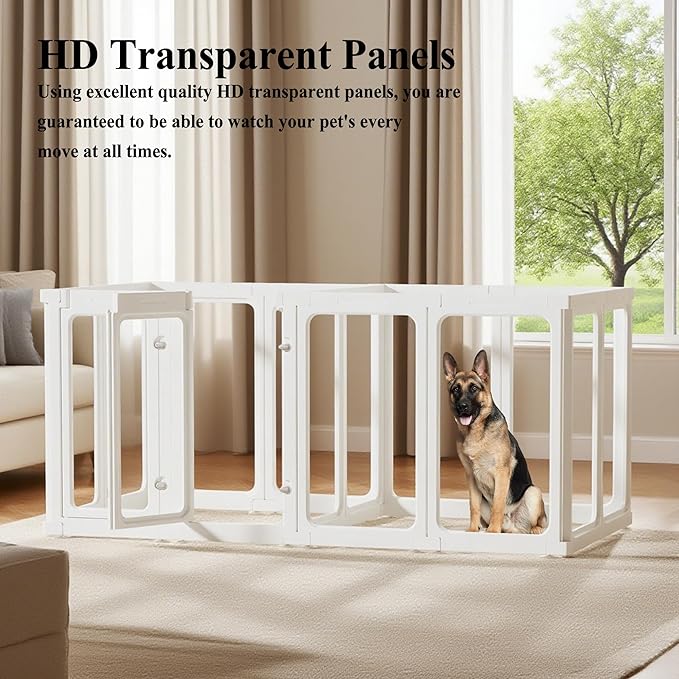 Clear Acrylic Dog Playpen with Door, for Puppy Cat Rabbit Transparent Pet Pen, Dog Playpen Indoor, Dog Fence, Easy Assemble & Cleaning Dog Pen for Small & Medium Dogs (29.5“ Height, 10PCS)