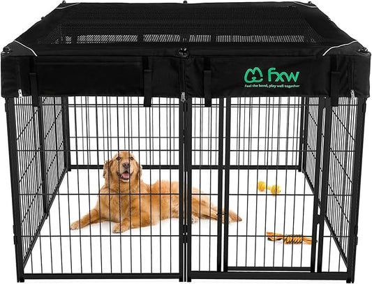 FXW Homeplus Unleashed Indoor Dog Playpen - Stress-Free and Safe Play, Heavy Duty 40 Inch 8 Wire Panels with Playpen Cover for Medium and Large Dogs, Black│Patented