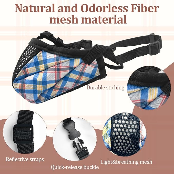 Dog Muzzle for Small Large Dogs - Soft Nylon Basket Muzzle with Adjustable Strap, Breathable Mesh Design Prevents Biting Chewing Licking Eating - Ideal for Training, Grooming & Vet Visits (Blue, M)