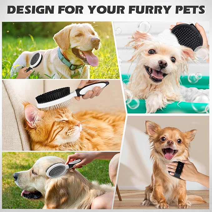 2PCS Pet Grooming Tools - Double-Sided Brush for Shedding and Bathing, Suitable for Short/Long Haired Dogs Cats and Horses, Deshedding Dog Brush, Mane & Tail Combs for Horses - Pet Supplies (White)