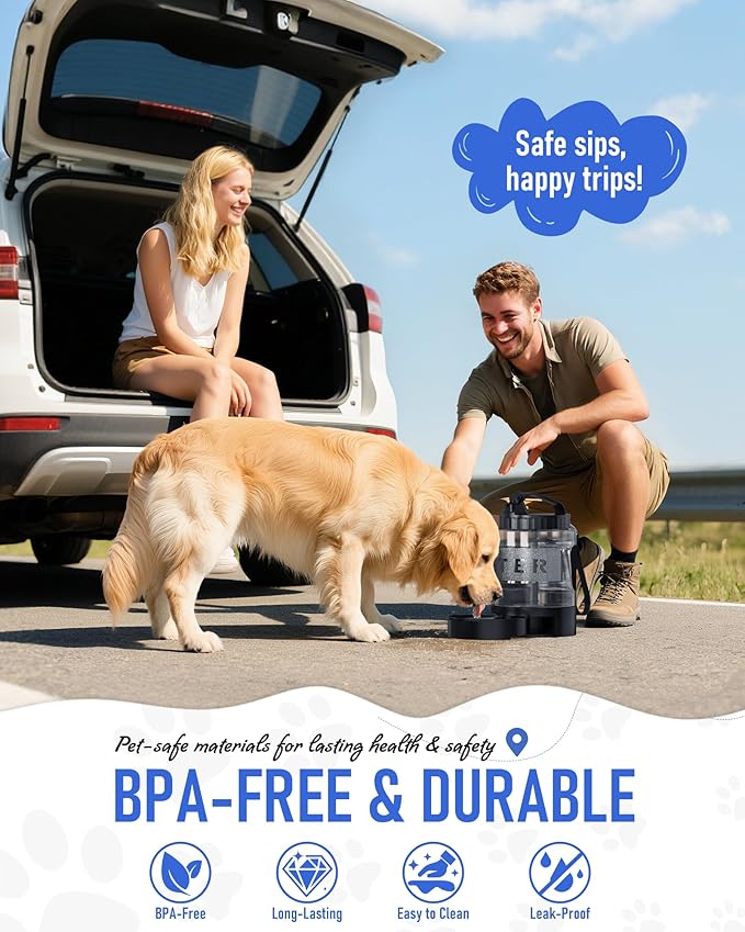 Dog Water Bottle Travel Bowl, 77oz Large Portable Dog Water Bowl Dispenser, Leakproof Pet Drinking Bottle Dispenser for Hiking Camping Walking Travelling Beach Car Trips, BPA Free, Black