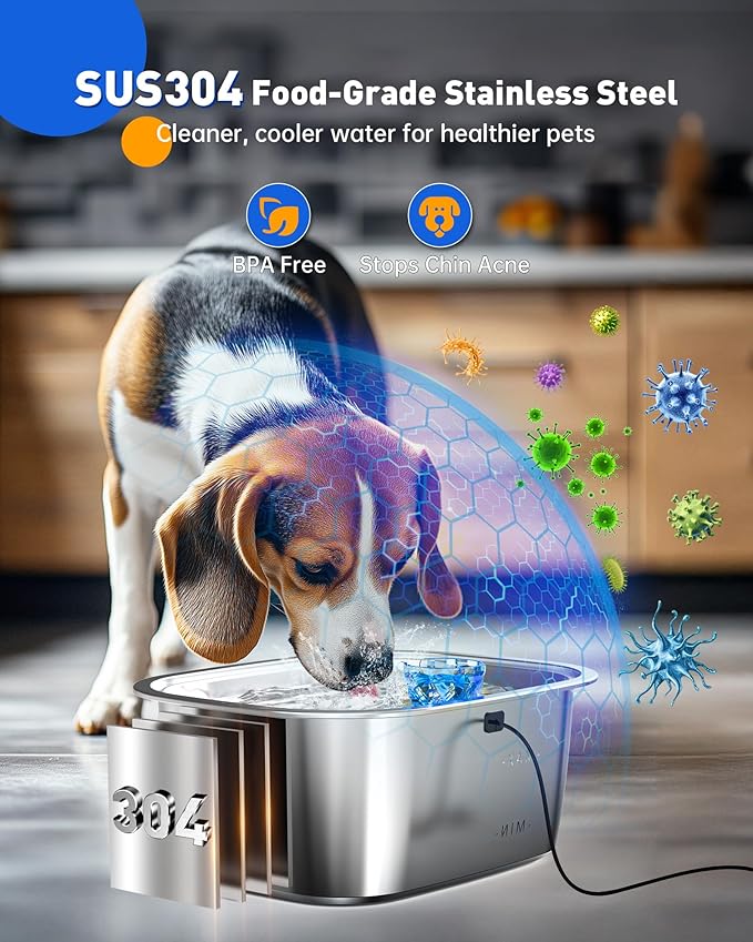 Dog Water Fountain for Large Dogs Stainless Steel, 3Gal Extra Large Dog Water Bowl Dispenser with 2 Filters & Visual Window, Automatic Filtered Pet Fountain Indoor, Quiet Safe Pump with LED Indicator