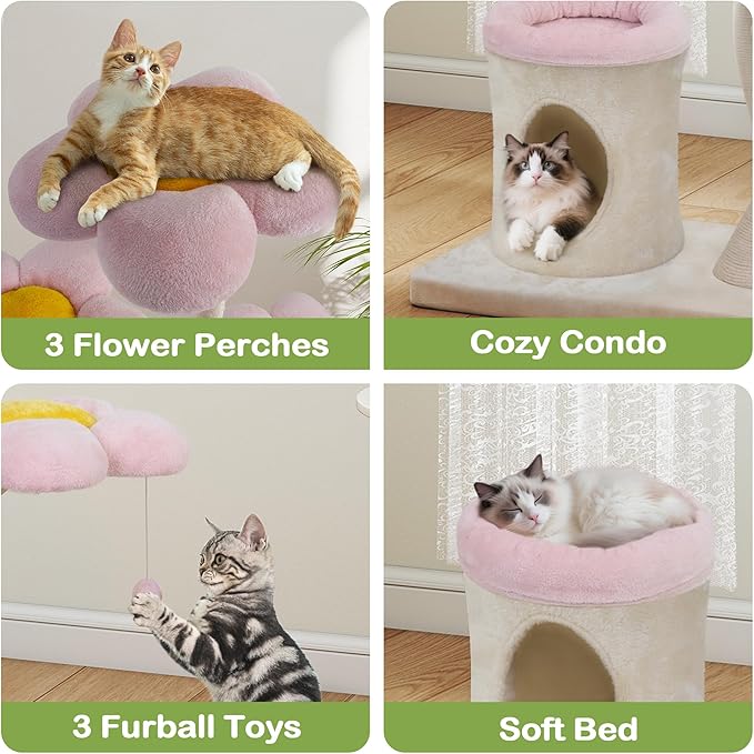 COZIWOW Aesthetic Cat Tree for Large Cats, 57'' Tall Modern Cat Tree Tower Scratching Post with Large Condo, Cat Bed, Side Perch, Luxury Cat Gifts