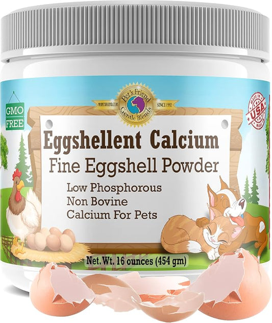 Calcium for Dogs and Cats - Fine Eggshell Powder - Strong Hip & Joint Supplement for Dogs and Cats- Dietary Supplement - No Additives - Pet's Friend Eggshellent Calcium 16oz