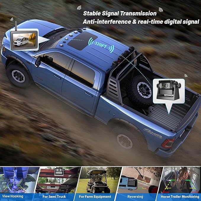 EWAY Wireless WiFi Magnetic Hitch Backup Camera 1080P HD Rechargeable Battery Powered No Wiring Rear View Reverse Monitoring Camera for Car Truck Pickup RV Camper 5th Wheel Horse Trailer Boat Trailer