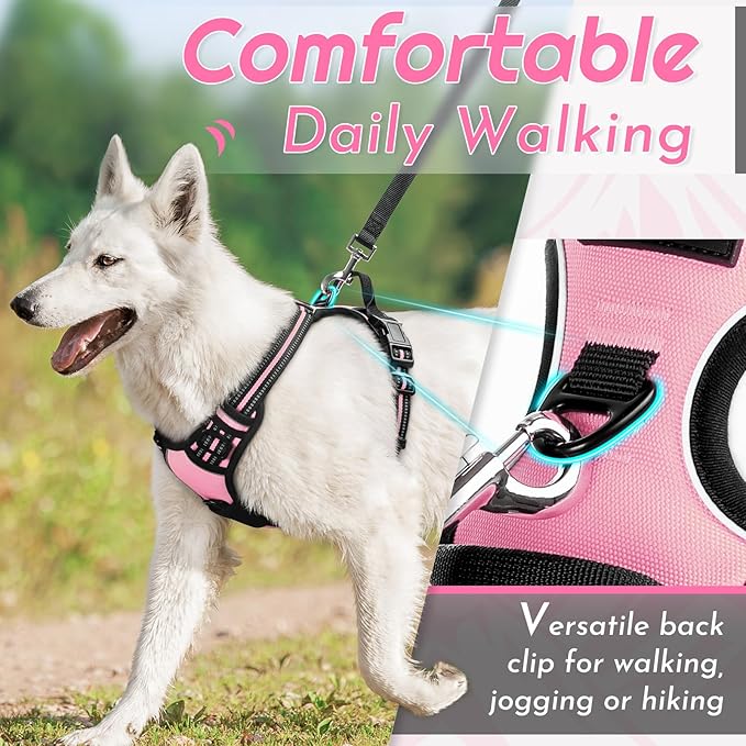 Eagloo Dog Harness Small Sized Dog, No Pull Service Vest with Reflective Strips and Control Handle, Adjustable and Comfortable for Easy Walking, No Choke Pet Harness with 2 Metal Rings, Pink, S