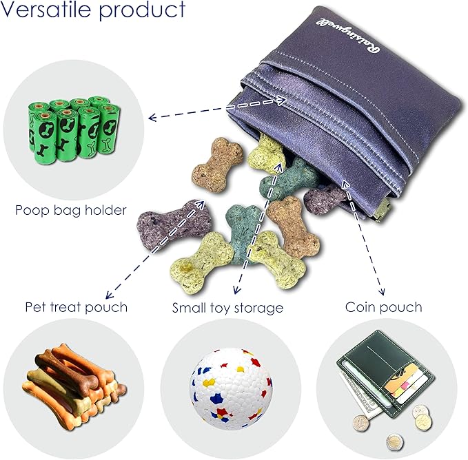 Dog Treat Pouch, Pocket Sized Pet Training Pouch, Hand Free Purple Dog Walking Bag with Carabiner, Self-Closing Pet Feed Snack Reward, for Puppy Travel or Outdoor Use, NanoPTC