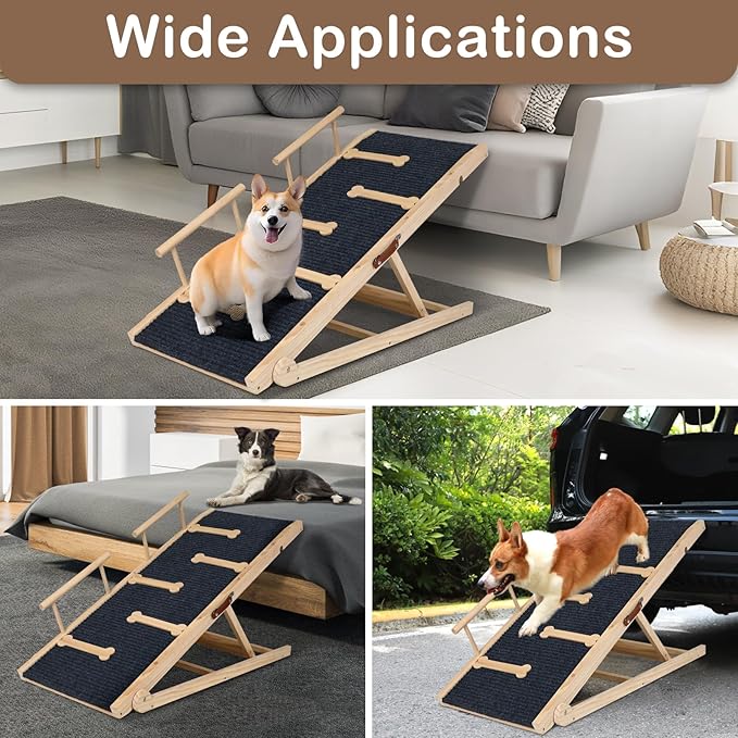 Dog Ramp for Bed Couch Extra Wide Folding Pet Ramps for Large Dogs to Get on Bed, Portable Doggie Steps 6 Adjustable Height 27.3”, 47.3" Long