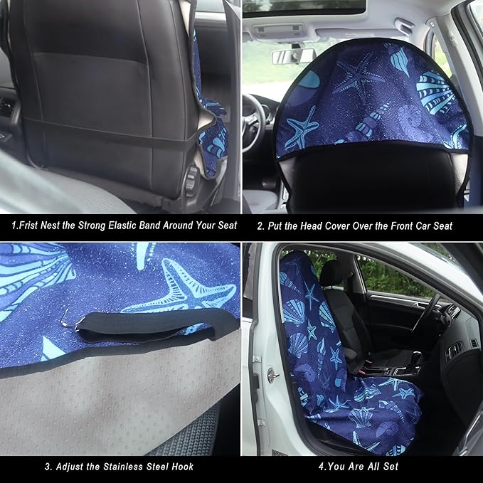 Car Seat Cover Protector Front Seats,for Gym Workout,Running,Swimming,Beach and Hiking,Waterproof Sweat Towel Bucket Seat Covers for Cars SUV Trucks (Conch Shells Starfish, 2Pcs)
