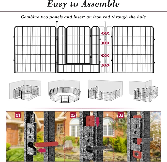 Dog Playpen 32 inch 12 Panels Indoor Dog Pen for Medium/Small Dogs Heavy Duty Metal Dog Fence Outdoor for Yard, Puppy Playpen with Door Portable Pet Fence for RV Camping Yard